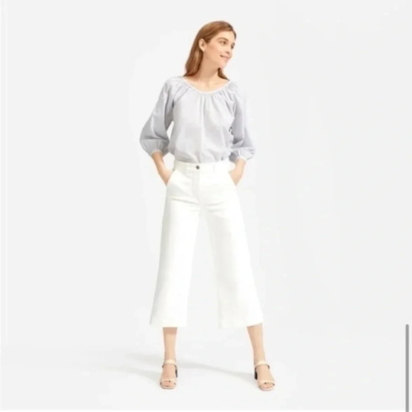 Everlane The Ruched Air Blouse Cotton Striped 12 Large - Picture 3 of 13